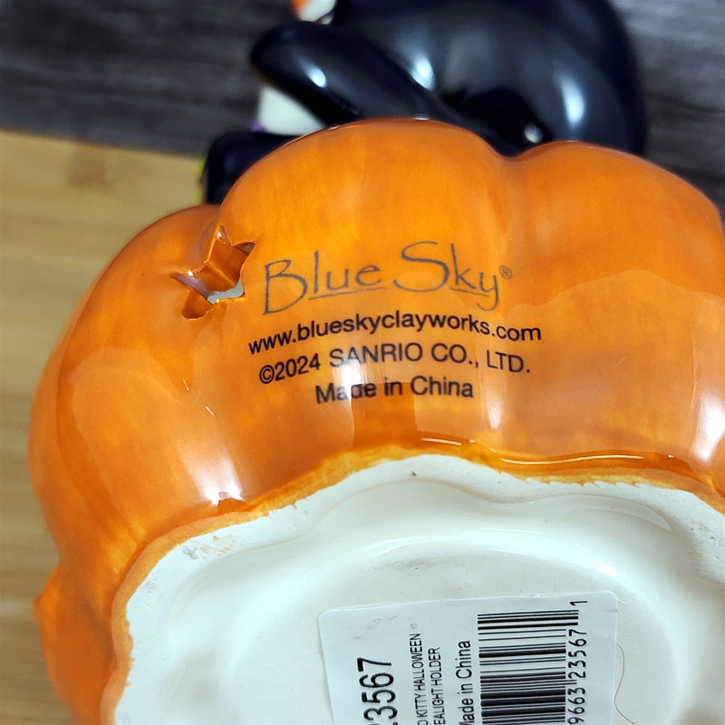 Load image into Gallery viewer, Hello Kitty Halloween Tealight Candle Holder Ceramic Pumpkin Black Cat Blue Sky
