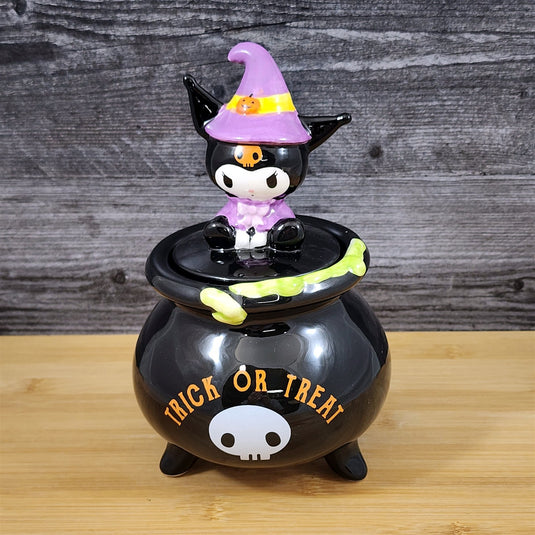 Kuromi Witch Halloween Candy Bowl with Lid Black Ceramic Blue Sky