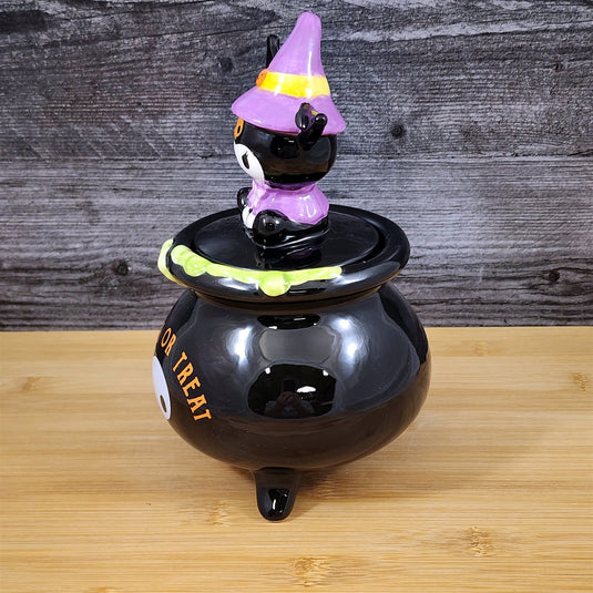 Kuromi Witch Halloween Candy Bowl with Lid Black Ceramic Blue Sky