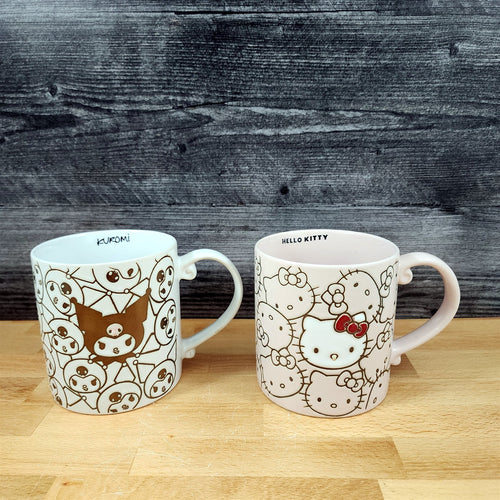 Hello Kitty & Kuromi Coffee Mug Set Ceramic Wrap Around Design Tea Cup Blue Sky