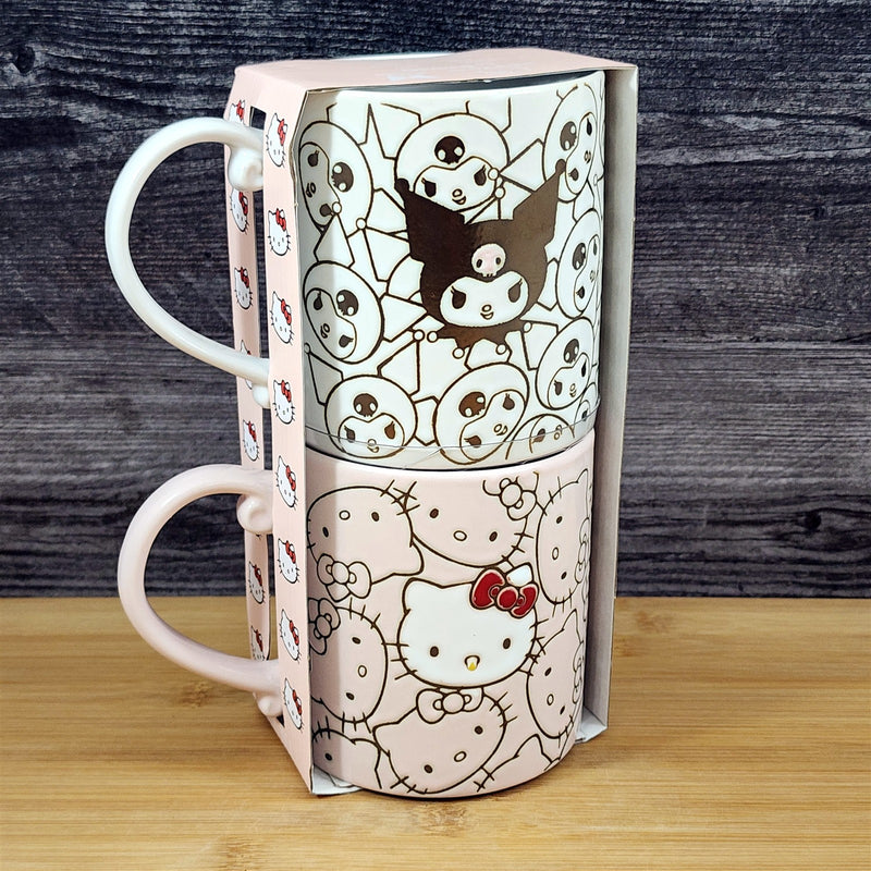 Load image into Gallery viewer, Hello Kitty &amp; Kuromi Coffee Mug Set Ceramic Wrap Around Design Tea Cup Blue Sky
