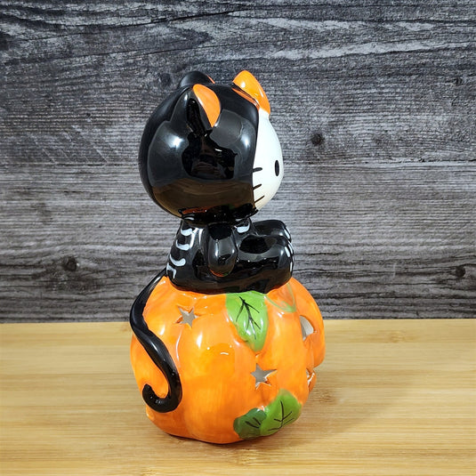 Hello Kitty Halloween Black Cat Tealight Candle House Ceramic Pumpkin Blue Sky