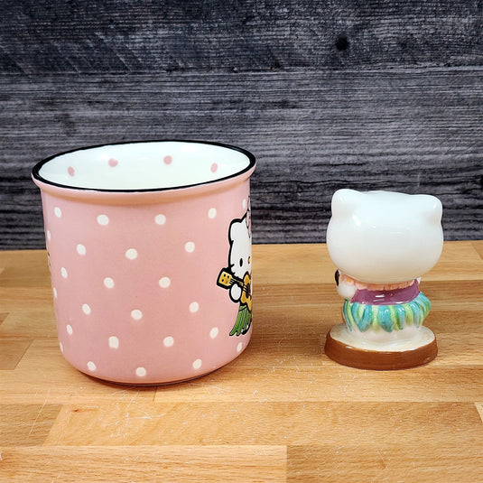 Hello Kitty Hula Figurine & Mug Set Coffee Tea Cup Blue Sky Ceramic Embossed