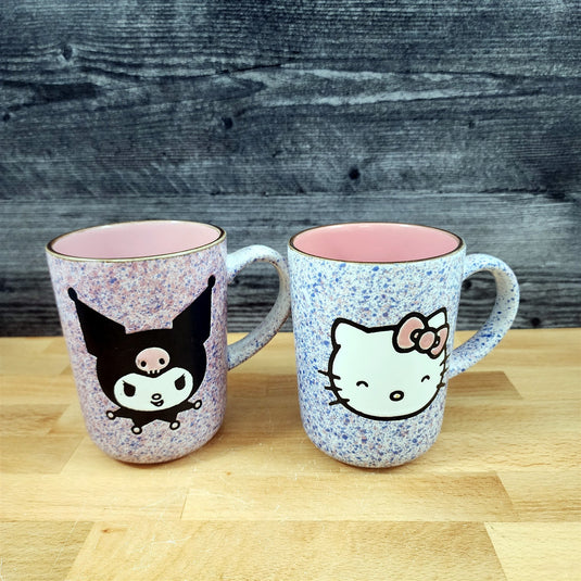 Hello Kitty & Kuromi Coffee Mug Set Ceramic Speckled Tea Cup 18oz Blue Sky