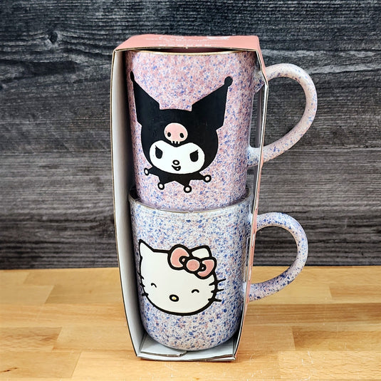 Hello Kitty & Kuromi Coffee Mug Set Ceramic Speckled Tea Cup 18oz Blue Sky