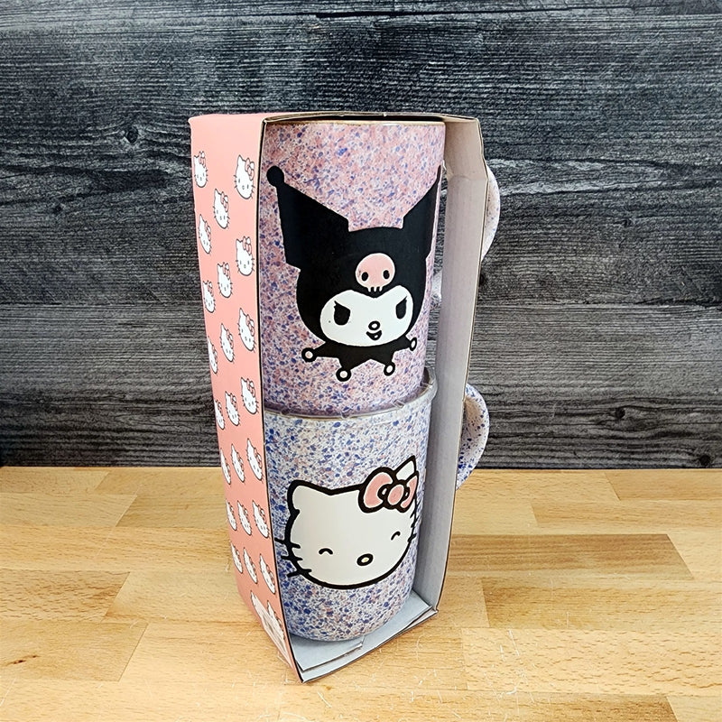 Load image into Gallery viewer, Hello Kitty &amp; Kuromi Coffee Mug Set Ceramic Speckled Tea Cup 18oz Blue Sky
