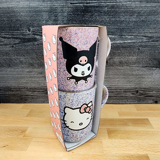 Hello Kitty & Kuromi Coffee Mug Set Ceramic Speckled Tea Cup 18oz Blue Sky