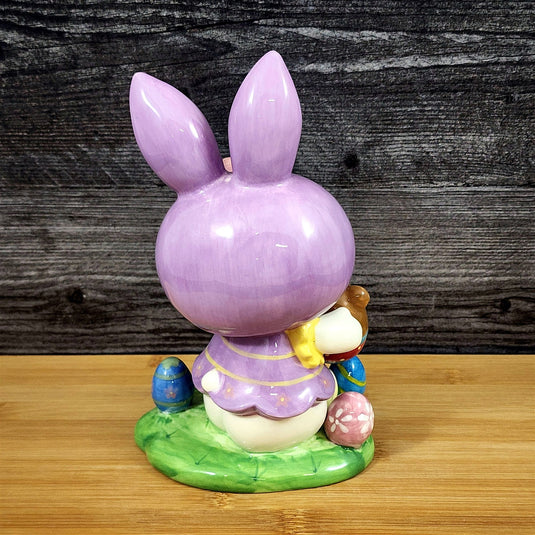 Hello Kitty Easter Bunny Ears Figurine Holding Bear Blue Sky Ceramic