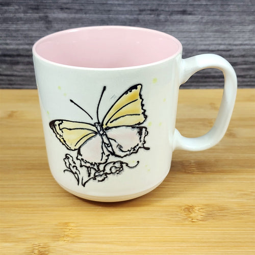 Butterfly Nature Motif Coffee Mug Ceramic Embossed 19oz Pink Tea Cup by Blue Sky