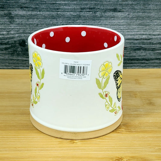 Flower Butterfly Coffee Mug Embossed Red Ceramic Tea Cup Blue Sky 17oz