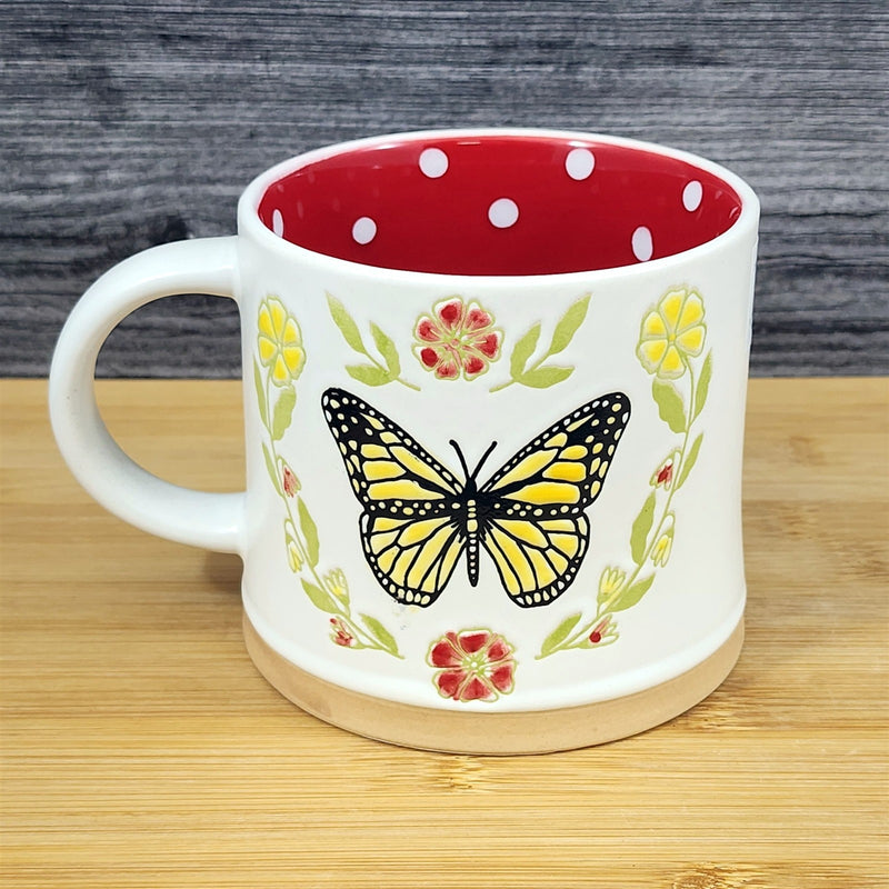 Load image into Gallery viewer, Flower Butterfly Coffee Mug Embossed Red Ceramic Tea Cup Blue Sky 17oz
