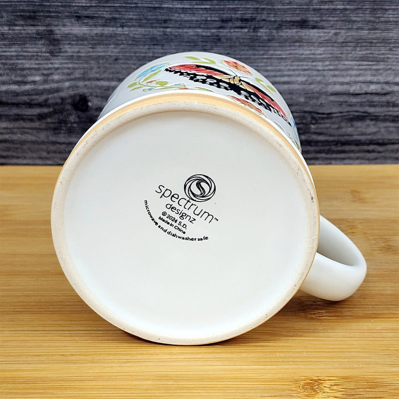 Load image into Gallery viewer, Flower Butterfly Coffee Mug Embossed Pink Ceramic Tea Cup Blue Sky 17oz
