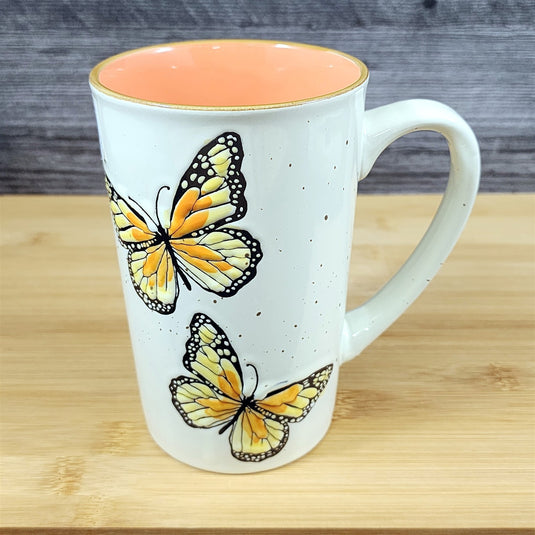 Monarch Butterfly Coffee Mug Nature Motif Ceramic Embossed 18oz Tea Cup Blue Sky