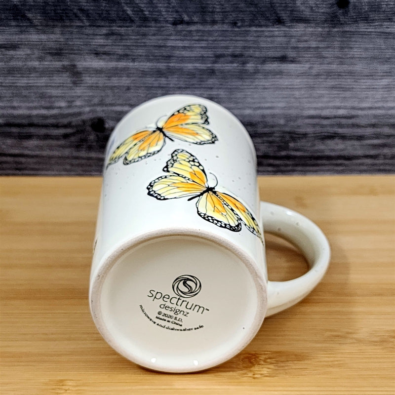 Load image into Gallery viewer, Monarch Butterfly Coffee Mug Nature Motif Ceramic Embossed 18oz Tea Cup Blue Sky
