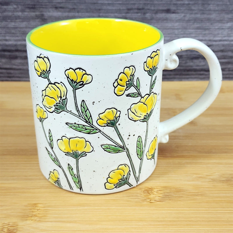 Load image into Gallery viewer, Antinio Floral Coffee Mug Embossed Summer Yellow flowers Tea Cup 21oz Blue Sky
