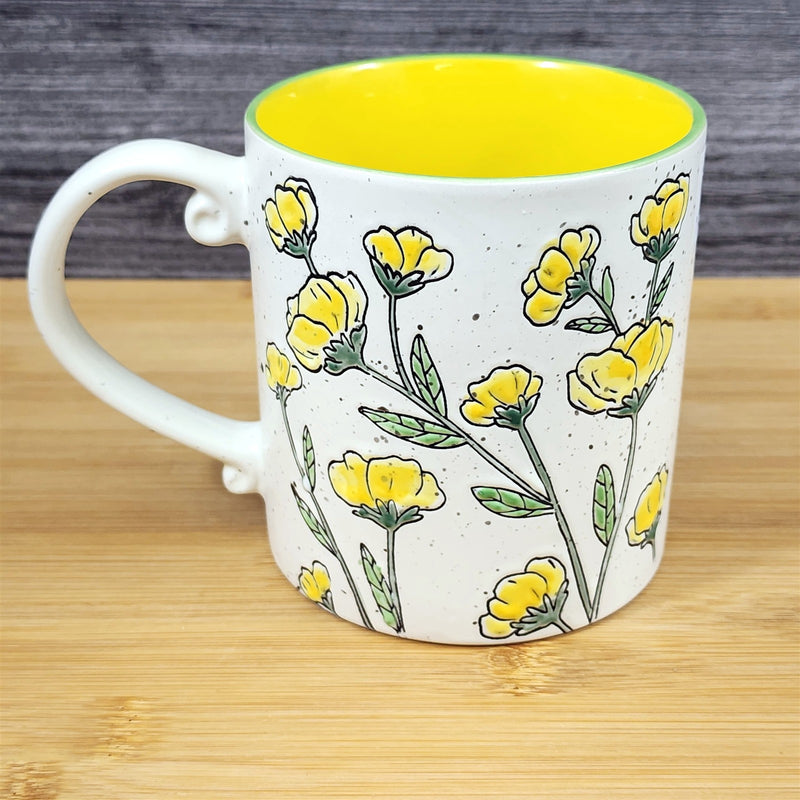 Load image into Gallery viewer, Antinio Floral Coffee Mug Embossed Summer Yellow flowers Tea Cup 21oz Blue Sky

