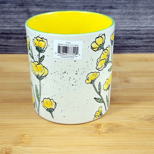 Antinio Floral Coffee Mug Embossed Summer Yellow flowers Tea Cup 21oz Blue Sky