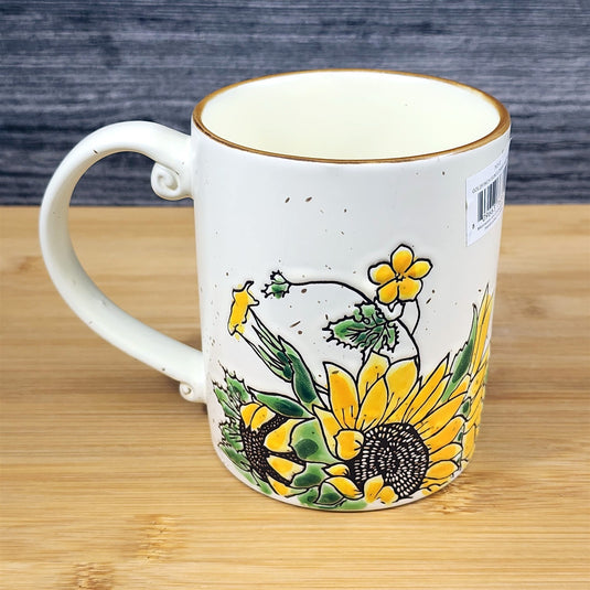 Sunflower Floral Coffee Mug Embossed Ceramic 16oz Summer Tea Cup by Blue Sky