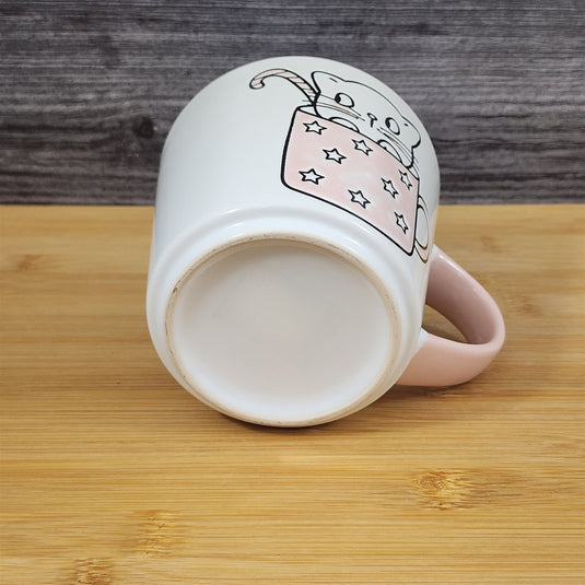 Pink Cat Lover Coffee Mug Embossed Ceramic Tea Cup Blue Sky “Love You" inside