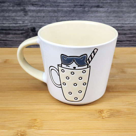 Yellow Cat Lover Coffee Mug Embossed Ceramic Tea Cup Blue Sky “Love You" inside