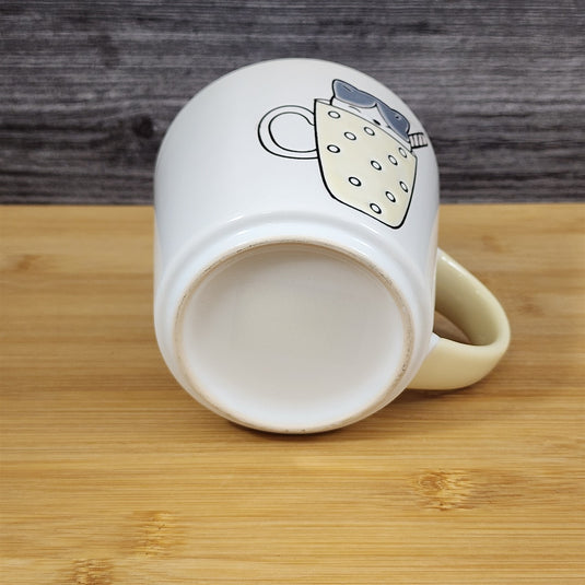 Yellow Cat Lover Coffee Mug Embossed Ceramic Tea Cup Blue Sky “Love You" inside