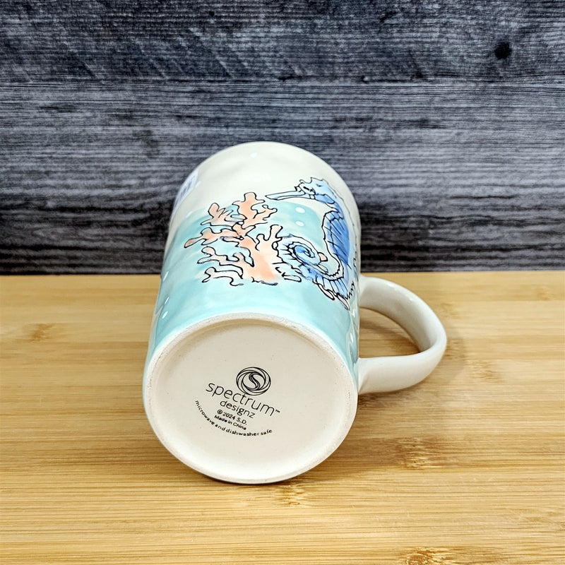 Load image into Gallery viewer, Whimsical Seahorse Coffee Mug Marine Ocean Coral Life Cup Blue Sky Ceramic 18 oz
