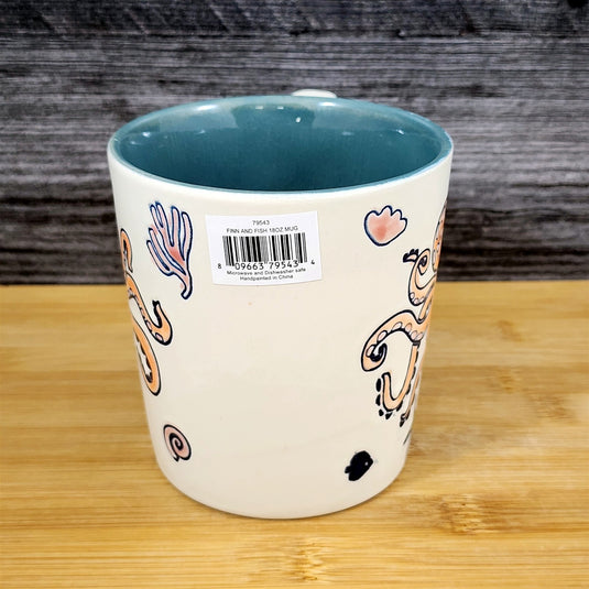 Whimsical Octopus Coffee Mug Sea Creatures Ceramic Embossed Tea Cup Blue Sky