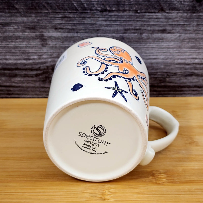 Load image into Gallery viewer, Whimsical Octopus Coffee Mug Sea Creatures Ceramic Embossed Tea Cup Blue Sky
