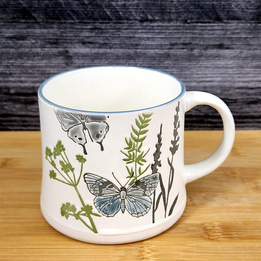 Butterfly Wildflower Coffee Mug Cottagecore Garden Nature Ceramic Cup Blue Sky