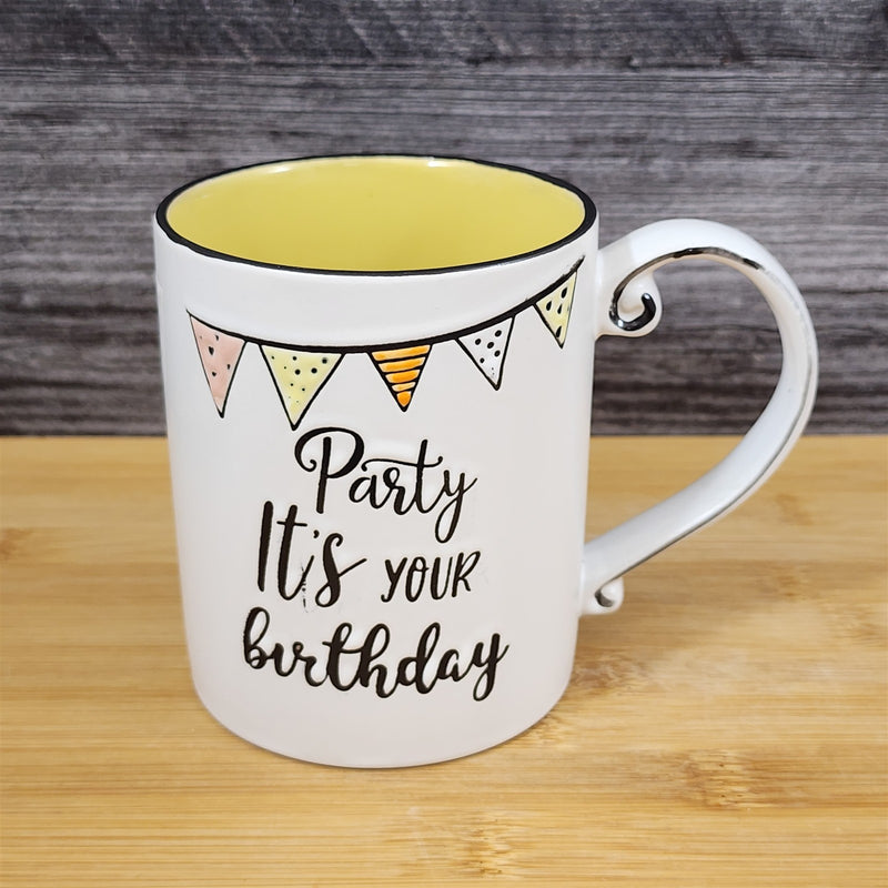 Load image into Gallery viewer, It&#39;s Your Birthday Party Mug Festive Embossed Ceramic Tea Coffee Cup Blue Sky
