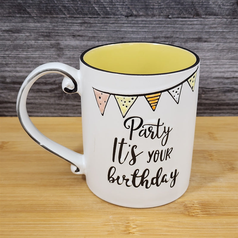 Load image into Gallery viewer, It&#39;s Your Birthday Party Mug Festive Embossed Ceramic Tea Coffee Cup Blue Sky

