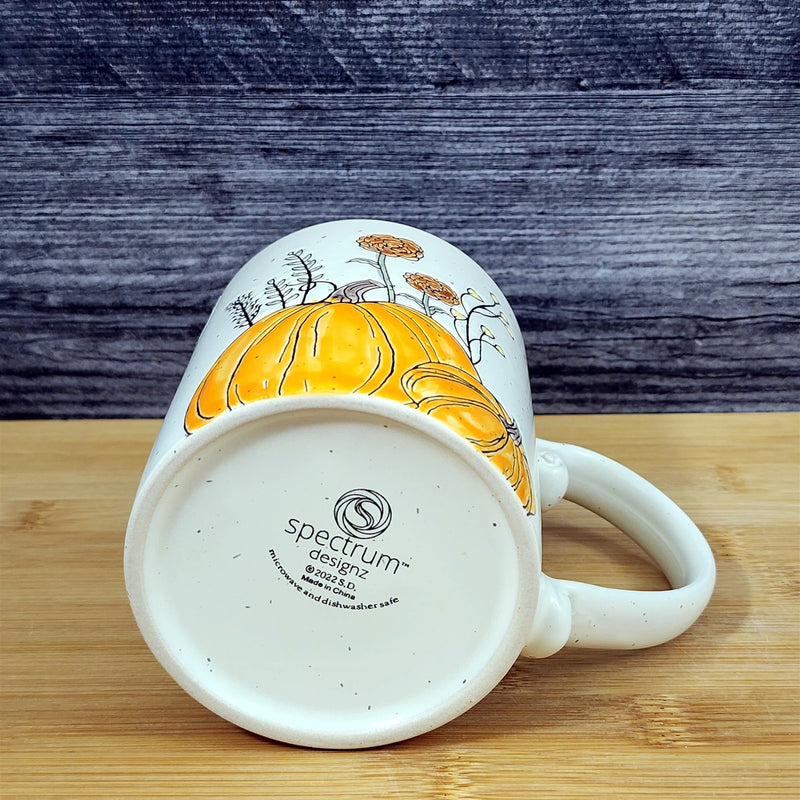 Load image into Gallery viewer, Pumpkin Harvest Autumn Coffee Mug Orange Floral Embossed Tea Cup 16oz Blue Sky
