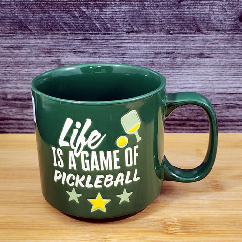 Green Pickleball Mug Ceramic Large Tea Coffee Cup Artisan Fun Blue Sky 17 oz