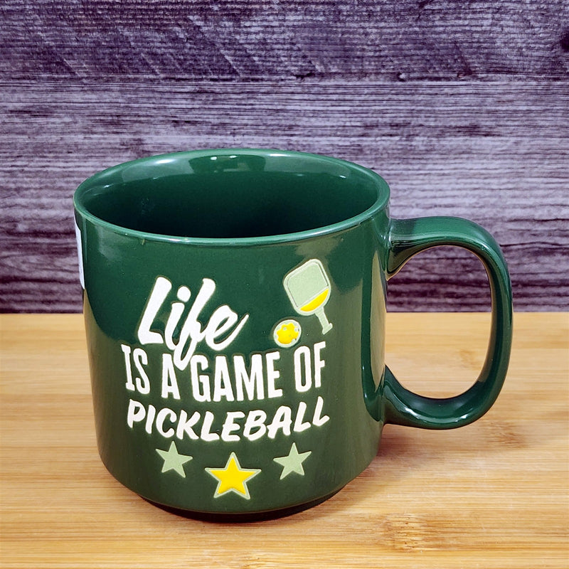 Load image into Gallery viewer, Green Pickleball Mug Ceramic Large Tea Coffee Cup Artisan Fun Blue Sky 17 oz
