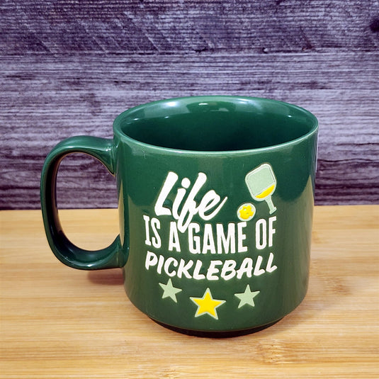 Green Pickleball Mug Ceramic Large Tea Coffee Cup Artisan Fun Blue Sky 17 oz
