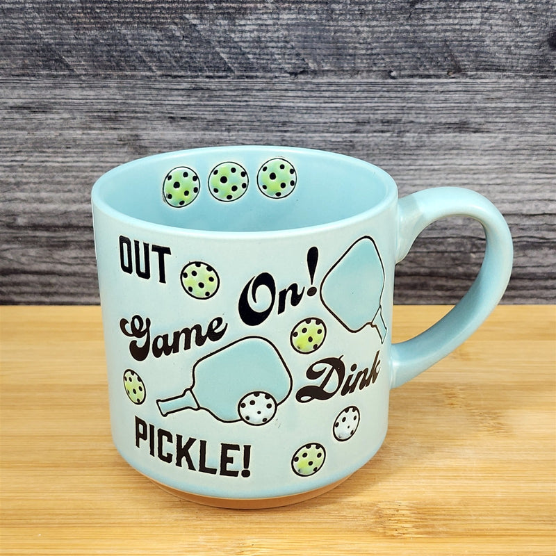 Load image into Gallery viewer, Pickleball Ceramic Mug Green Tea Coffee Cup Artisan Fun Blue Sky 17oz
