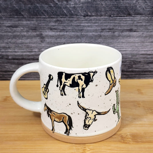 Western Cowboy Mug Cow Cactus Boots Steer Rustic Ceramic Coffee Tea Cup Blue Sky
