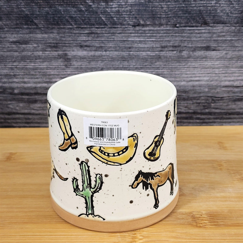 Load image into Gallery viewer, Western Cowboy Mug Cow Cactus Boots Steer Rustic Ceramic Coffee Tea Cup Blue Sky
