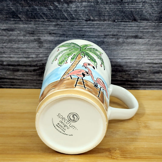Holiday Flamingo and Palm Tree Coffee Mug Ceramic Beach Tropical Cup Blue Sky