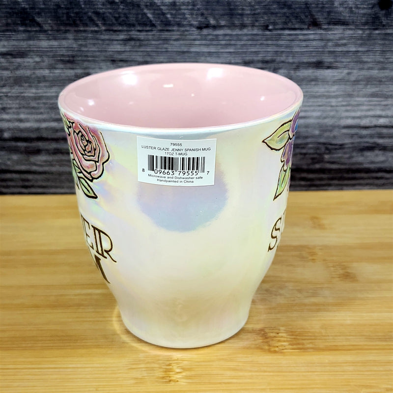 Load image into Gallery viewer, Floral Super Mom Coffee Mug Ceramic Luster White Cup Pink Purple Blue Sky 17oz
