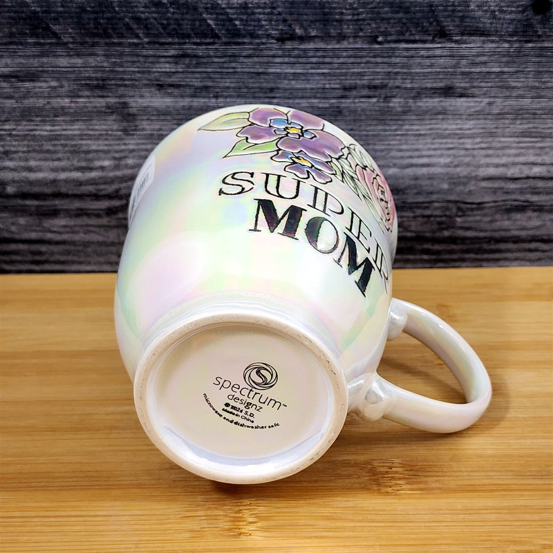 Load image into Gallery viewer, Floral Super Mom Coffee Mug Ceramic Luster White Cup Pink Purple Blue Sky 17oz
