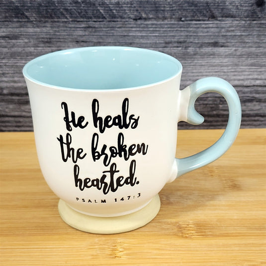 Religious Psalm 147:3 Inspiration Coffee Mug 17oz Embossed Tea Cup by Blue Sky