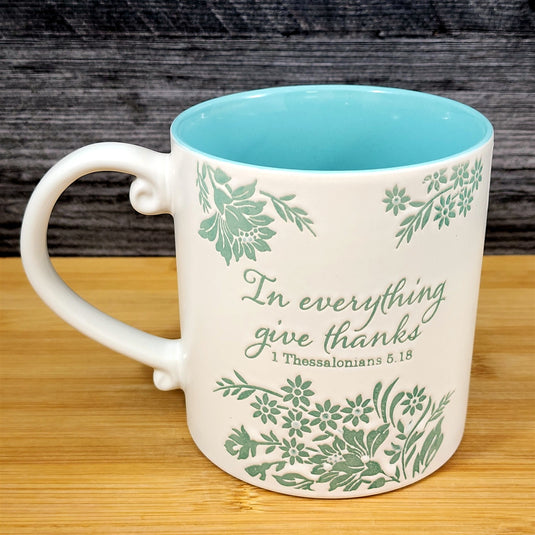 Religious Thessalonians 5:18 Inspiration Coffee Mug Embossed Tea Cup Blue Sky