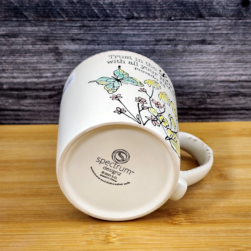 Load image into Gallery viewer, Religious Proverbs 3:5 Inspiration Floral and Butterfly Coffee Mug Cup Blue Sky
