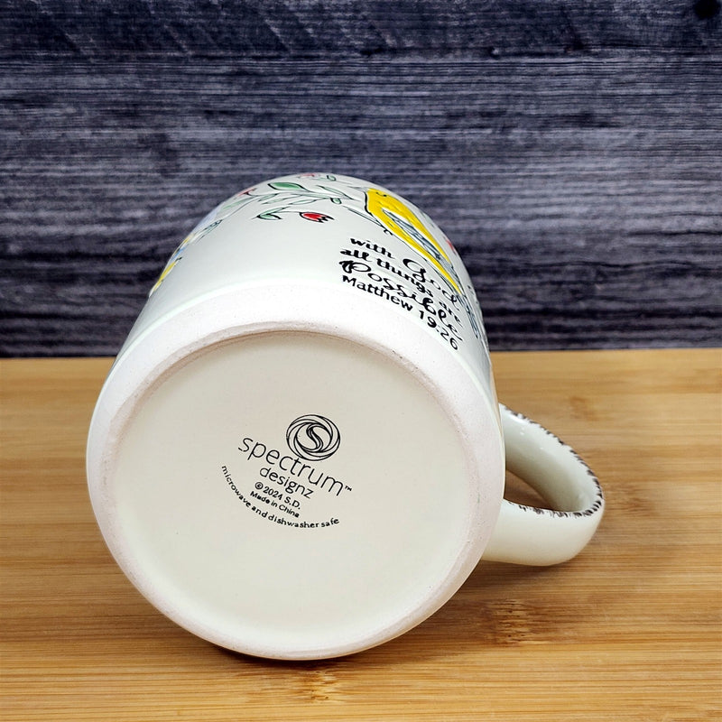 Load image into Gallery viewer, Religious Matthew 19:26 Inspiration Coffee Mug Floral Yellow Bird Cup Blue Sky
