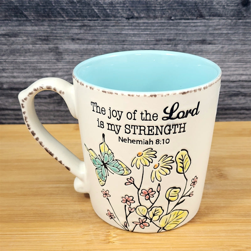 Load image into Gallery viewer, Religious Nehemiah 8:10 Inspiration Saying Coffee Mug Tea Cup Floral Blue Sky

