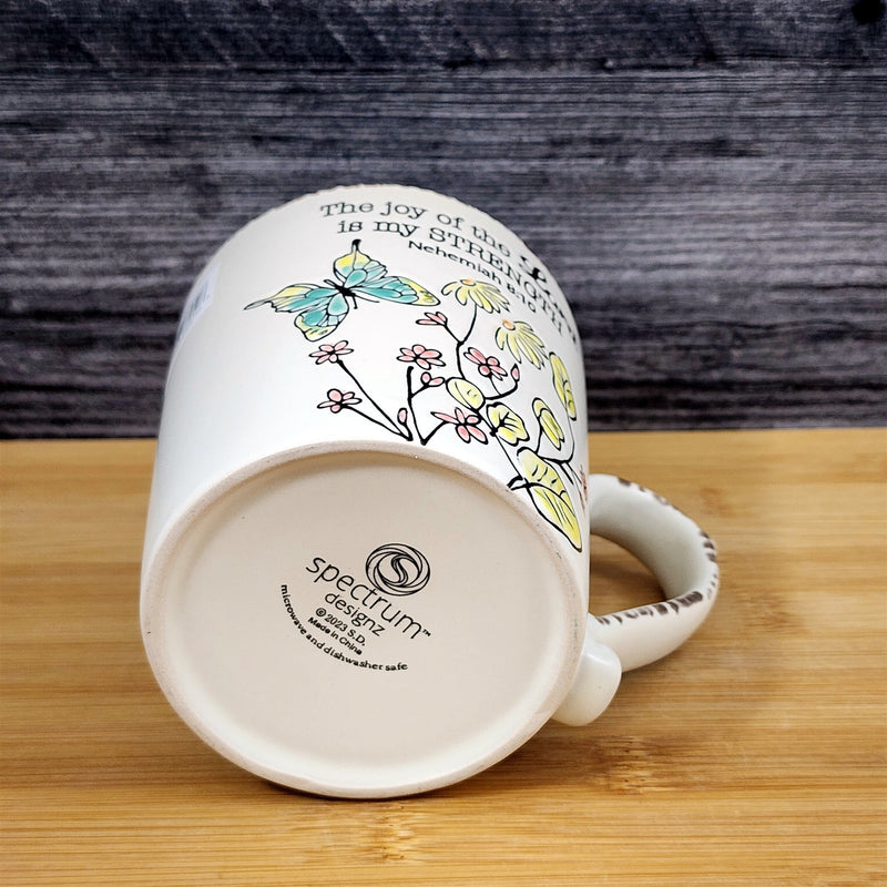 Load image into Gallery viewer, Religious Nehemiah 8:10 Inspiration Saying Coffee Mug Tea Cup Floral Blue Sky
