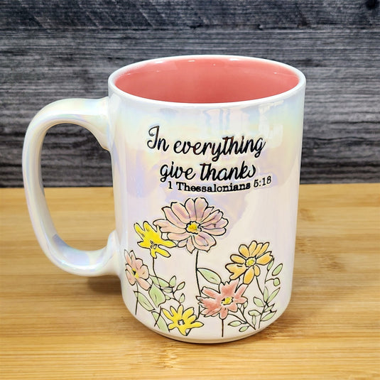 Religious Thessalonians 5:16 Inspiration Saying Coffee Mug Floral Cup Blue Sky