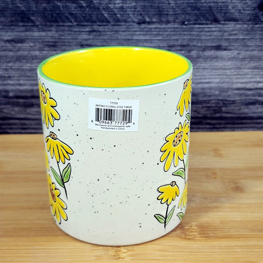 Antinio Floral Coffee Mug Summer Yellow flowers Tea Cup 21oz Embossed Blue Sky