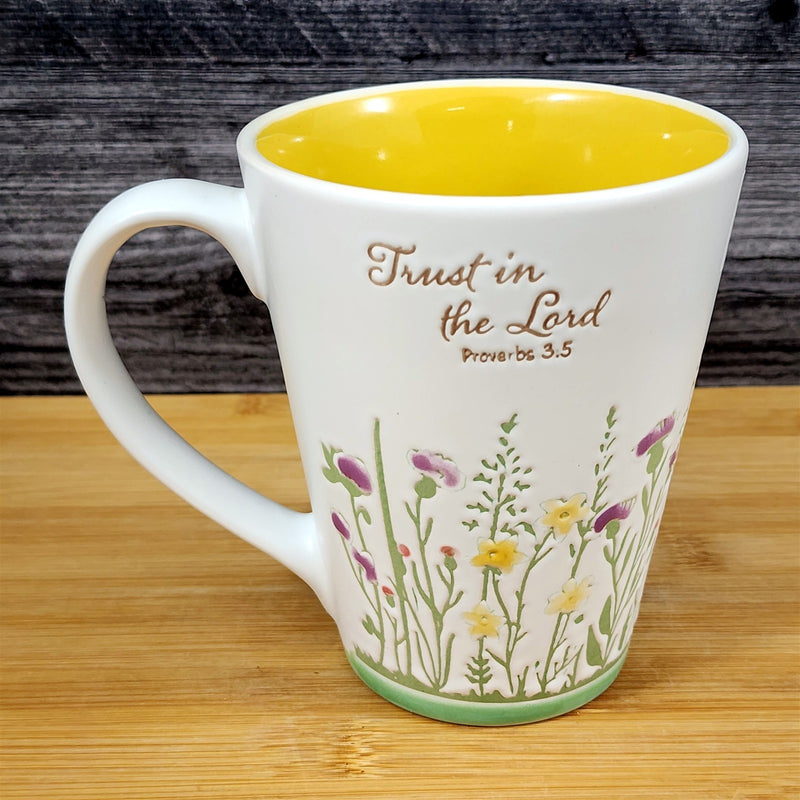 Load image into Gallery viewer, Religious Proverbs 3:5 Inspirational Floral Coffee Mug Tea Cup Yellow Blue Sky
